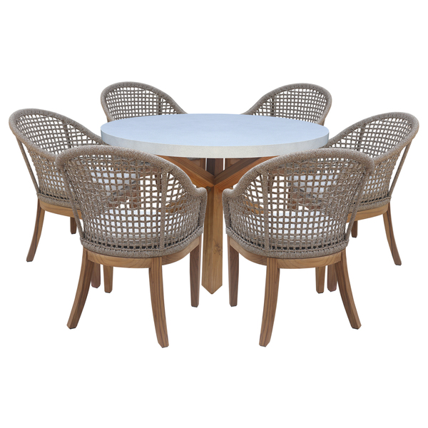 International Concepts Outdoor 7 Piece Patio Furniture Set with a Round Table and 6 Chairs KODT-351RT-RB-300-3